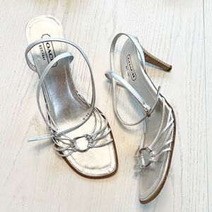 Coach Lanie Strappy Leather Heeled Sandals Silver size 11 Made in Italy